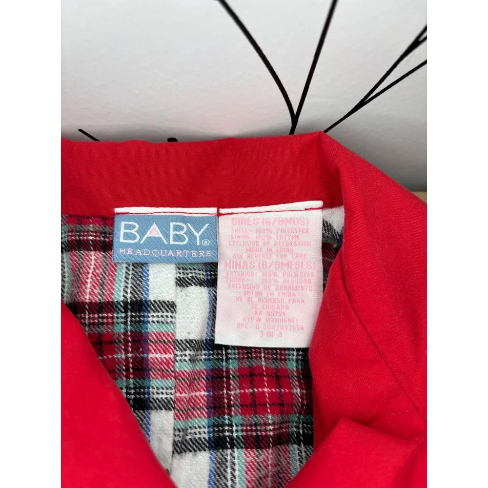 Baby Headquarters Red Double Breasted Pea Coat Plaid Lined Girls‎ 6/9 Months